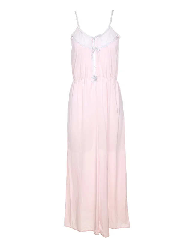 1980's Pink And White Tie Detailed Slip - S / M