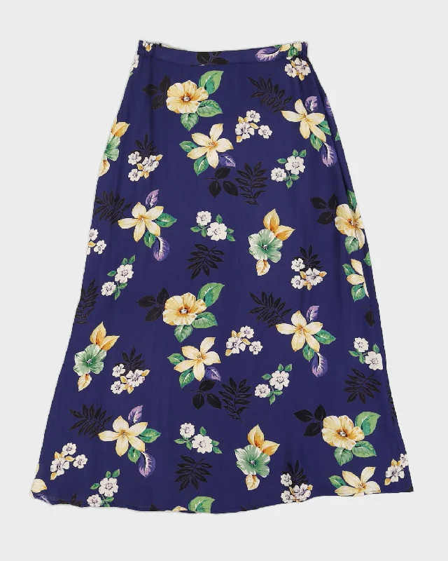 Blue Floral Midi Pencil Skirt - S