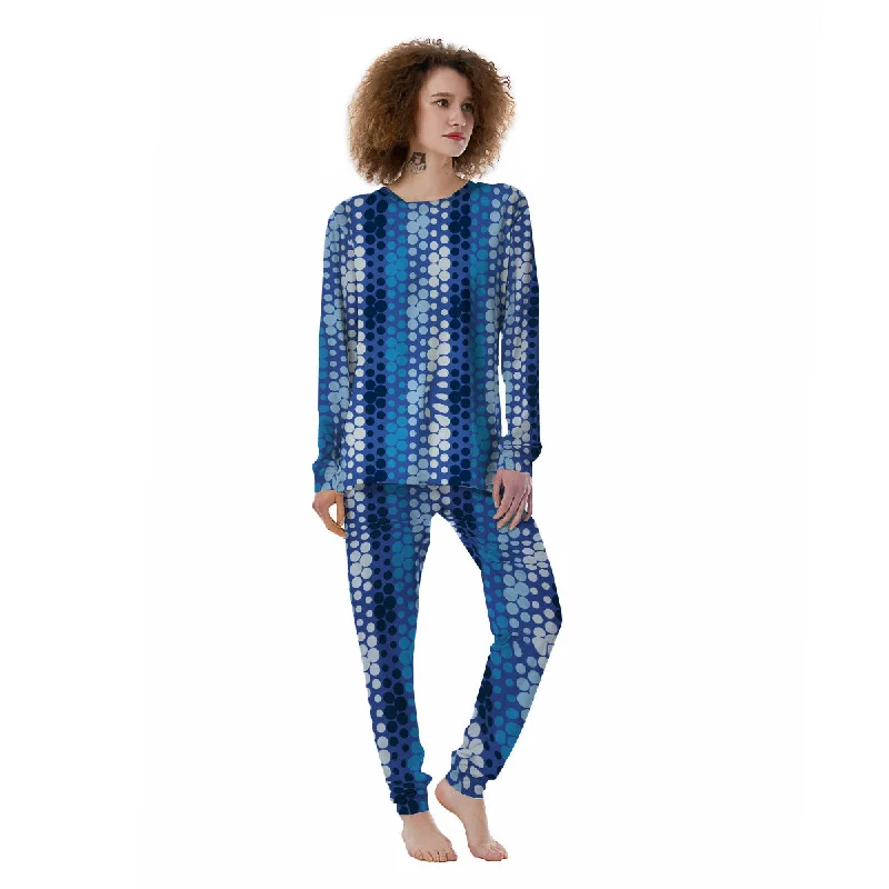 Polka Dot Blue Striped Print Pattern Women's Pajamas