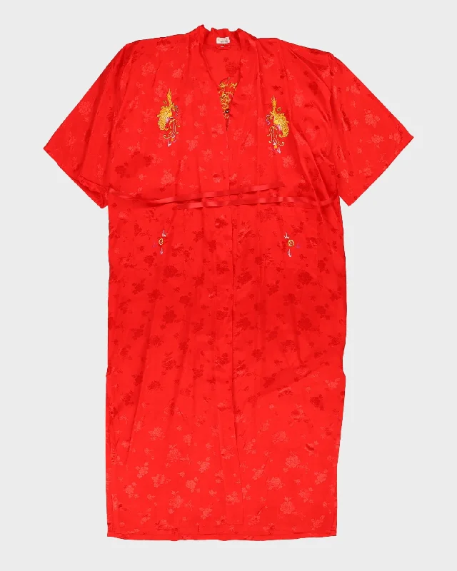 Red With Dragon Embroidery Dressing Gown - L