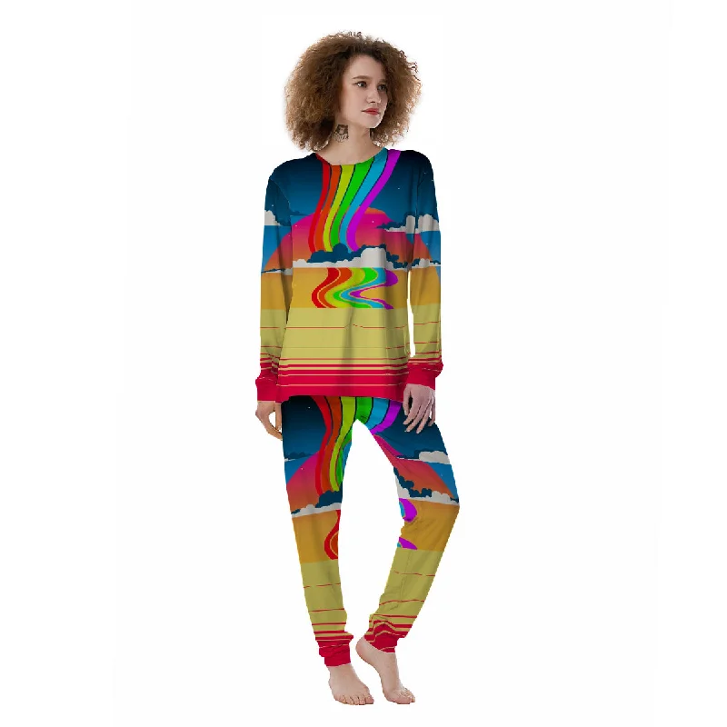 Psychedelic And Gradient Sky Rainbow Print Women's Pajamas