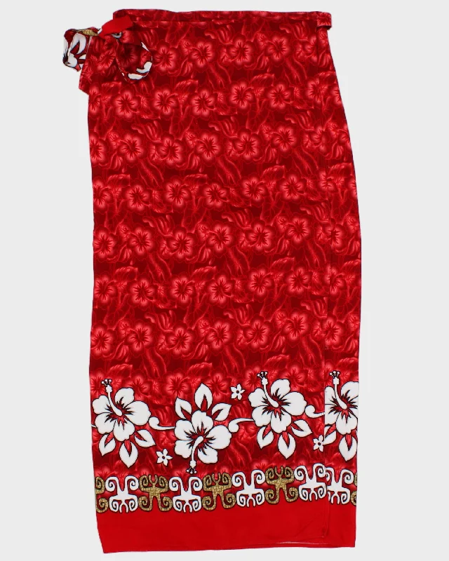 Red Floral Print Wrap Skirt - Adjustable