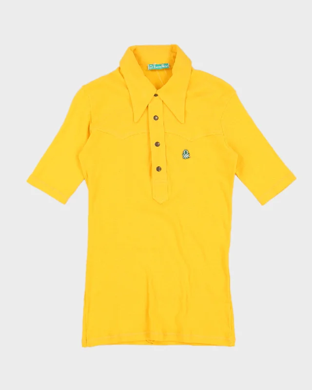 Vintage 70s Benetton Women's Yellow Polo Top - S