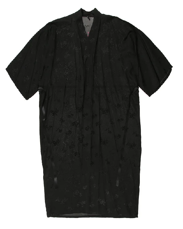 Vintage Dragon Embroidery Chinese Black Dressing Gown - M