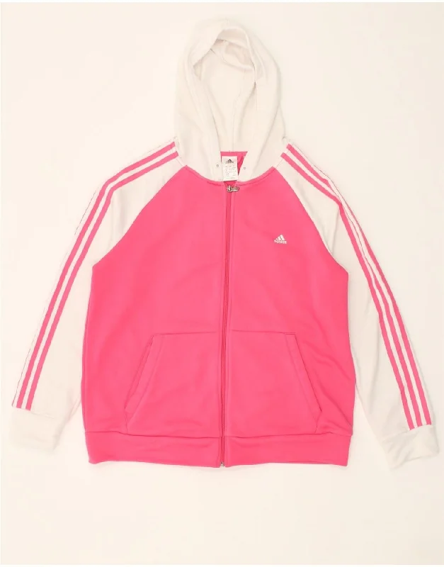 ADIDAS Womens Climalite Zip Hoodie Sweater UK 16/18 Large Pink Colourblock