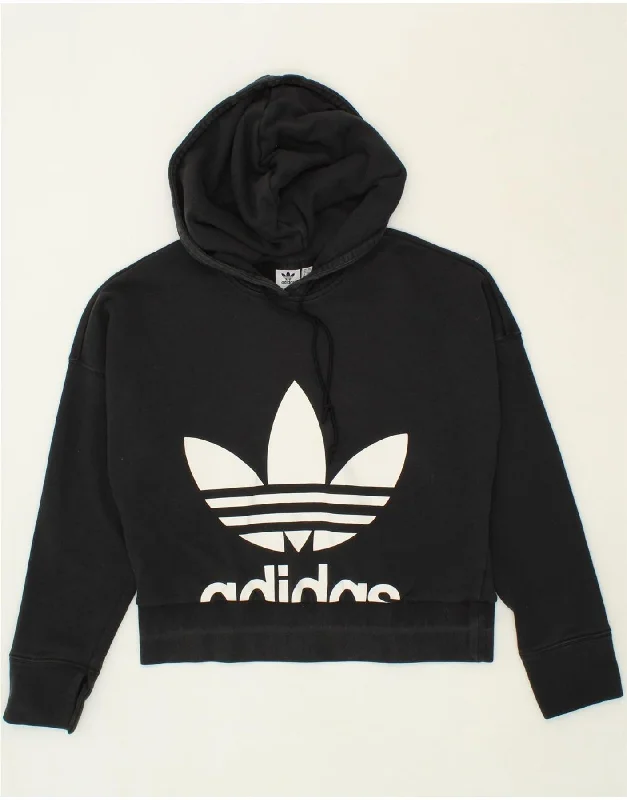 ADIDAS Womens Graphic Hoodie Jumper UK 12 Medium Black Cotton