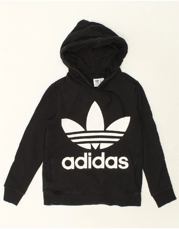 ADIDAS Womens Graphic Hoodie Jumper UK 8 Small Black Cotton