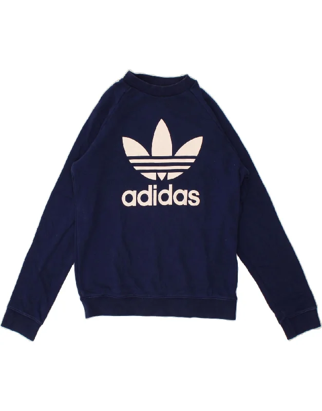 ADIDAS Womens Graphic Sweatshirt Jumper UK 12 Medium Navy Blue Cotton