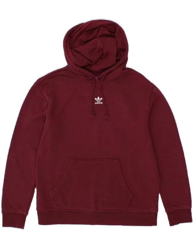 ADIDAS Womens Hoodie Jumper UK 12 Medium Maroon Cotton