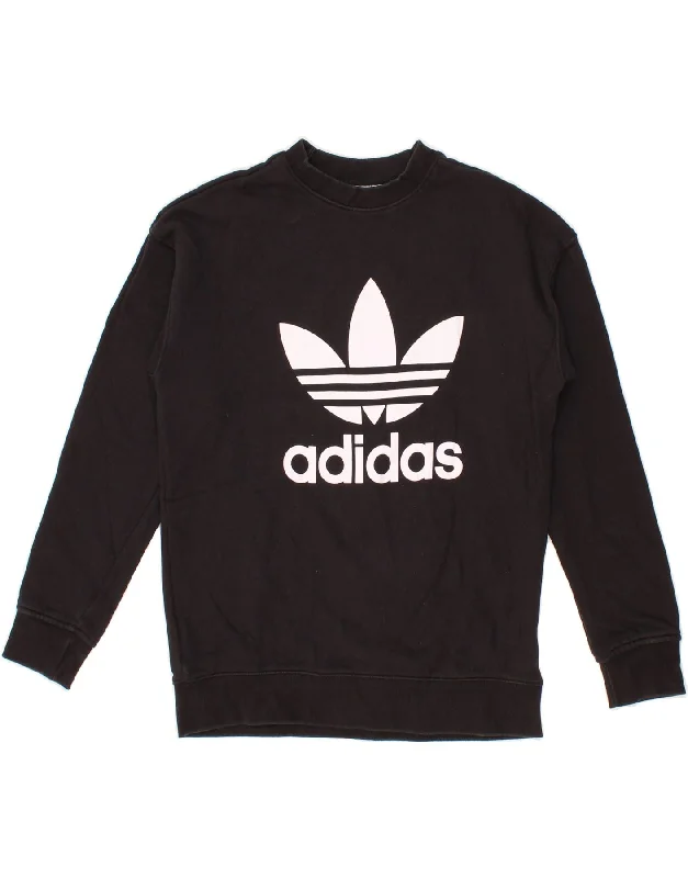 ADIDAS Womens Loose Fit Graphic Sweatshirt Jumper UK 4 XS Black Cotton