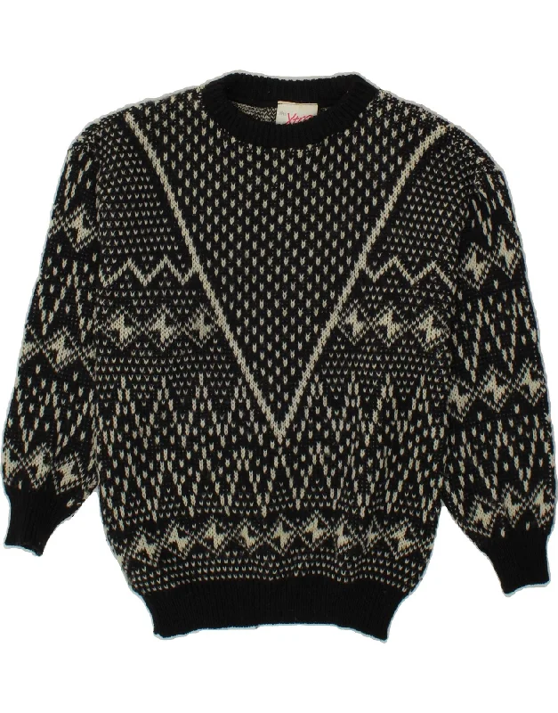 BHS Womens Boat Neck Jumper Sweater UK 12 Medium Black Fair Isle Wool