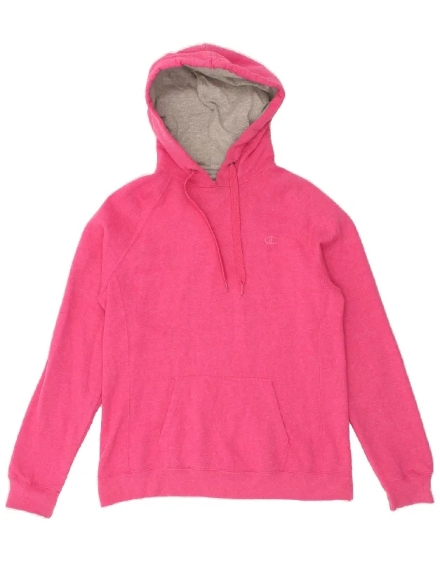 CHAMPION Womens Hoodie Jumper UK 14 Large Pink Cotton