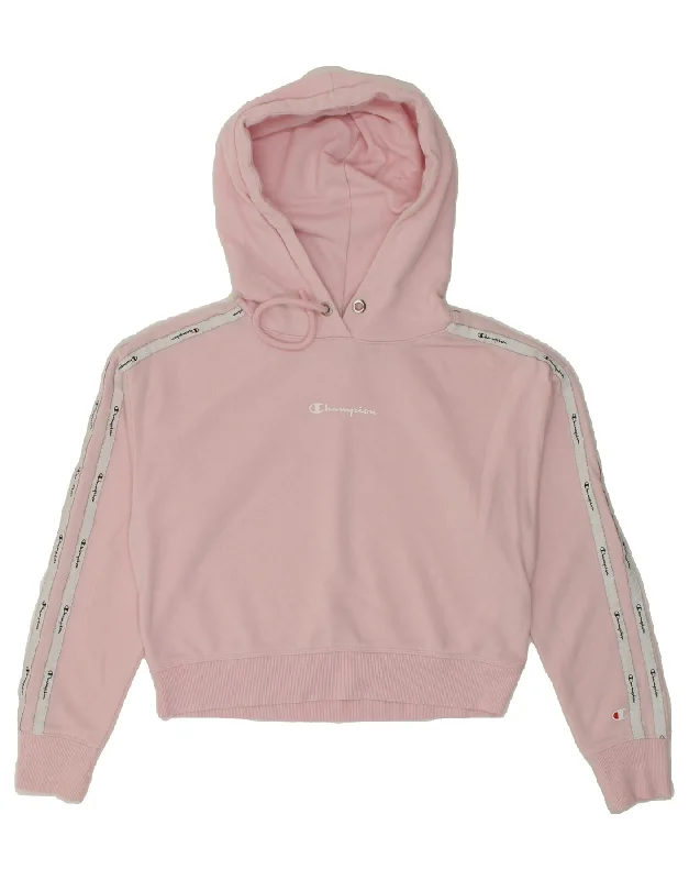 CHAMPION Womens Oversized Crop Graphic Hoodie Jumper UK 6 XS Pink