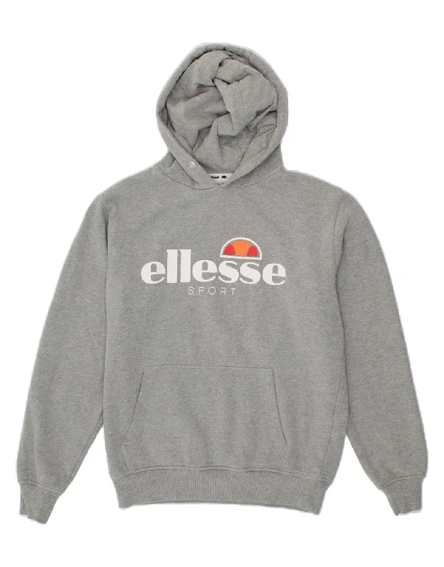 ELLESSE Womens Graphic Hoodie Jumper UK 12 Medium Grey Cotton