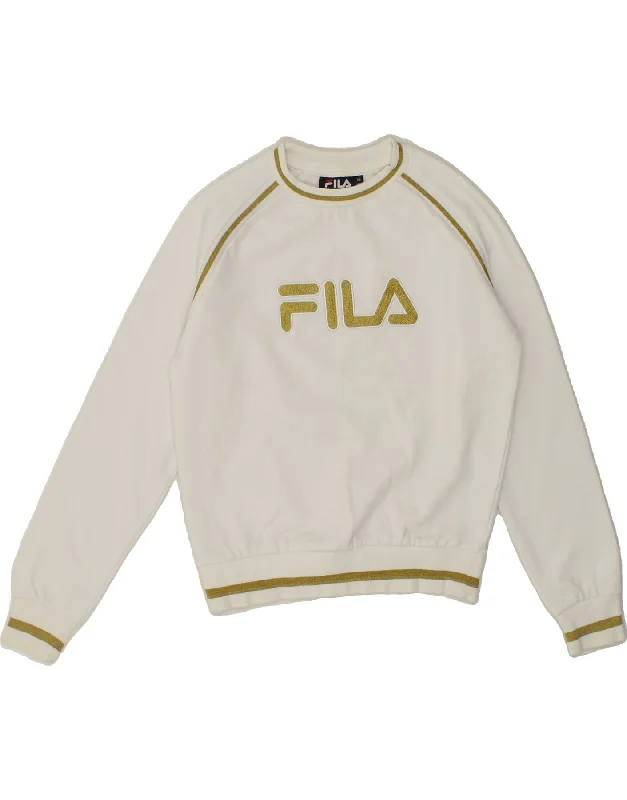 FILA Womens Oversized Graphic Sweatshirt Jumper UK 6 XS White Cotton