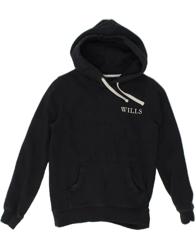 JACK WILLS Womens Hoodie Jumper UK 6 XS Navy Blue Cotton