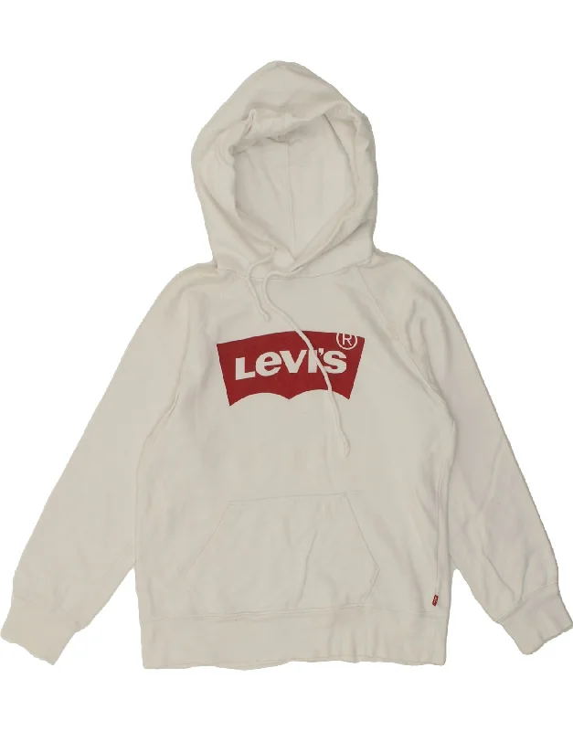 LEVI'S Womens Graphic Hoodie Jumper UK 14 Medium White Cotton