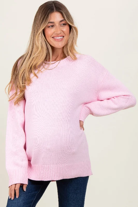 Light Pink Soft Knit Basic Maternity Sweater