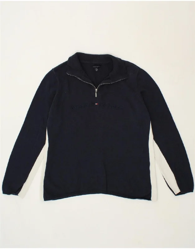 TOMMY HILFIGER Womens Graphic Zip Neck Jumper Sweater UK 20 2XL Navy Blue