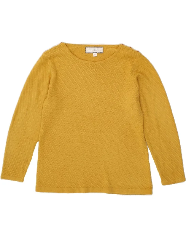 VINTAGE Womens Boat Neck Jumper Sweater UK 14 Large Yellow Acrylic