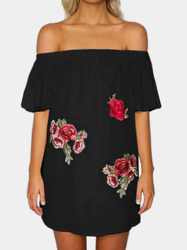 Embroidered Off The Shoulder Mini Dress