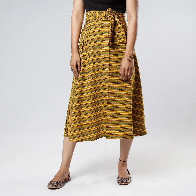 Yellow - Ajrakh Block Printed Cotton Wrap Around Skirt