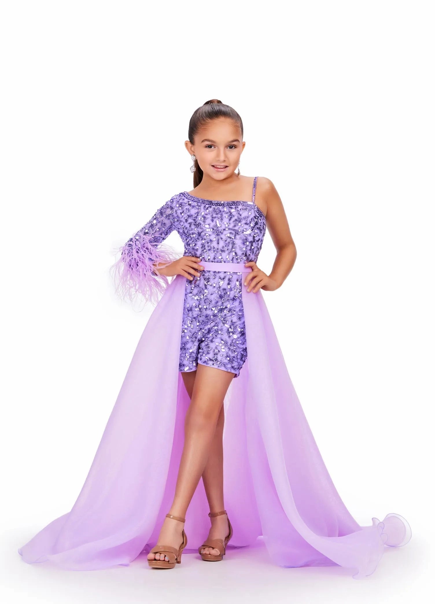 Ashley Lauren Kids 8067 Size 4 LILAC girls Organza Overskirt with Wire Hem Fun Fashion Pageant Girls