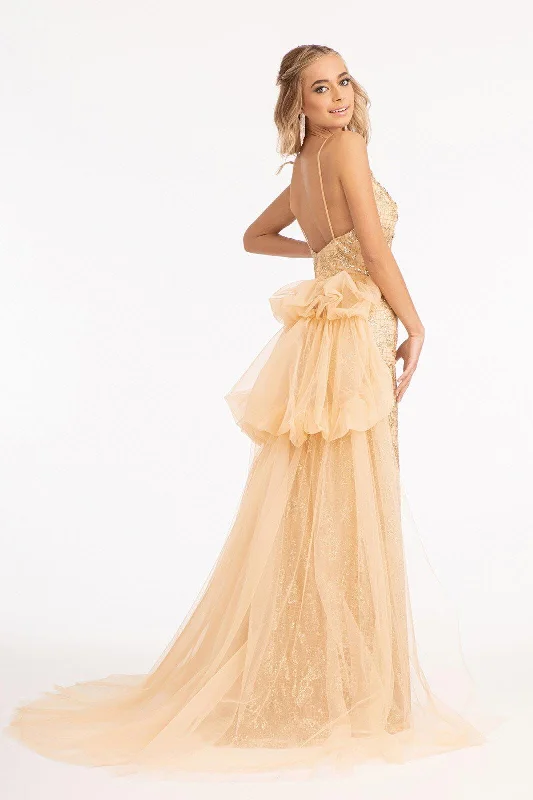 Long Spaghetti Strap Mermaid Mesh Prom Dress