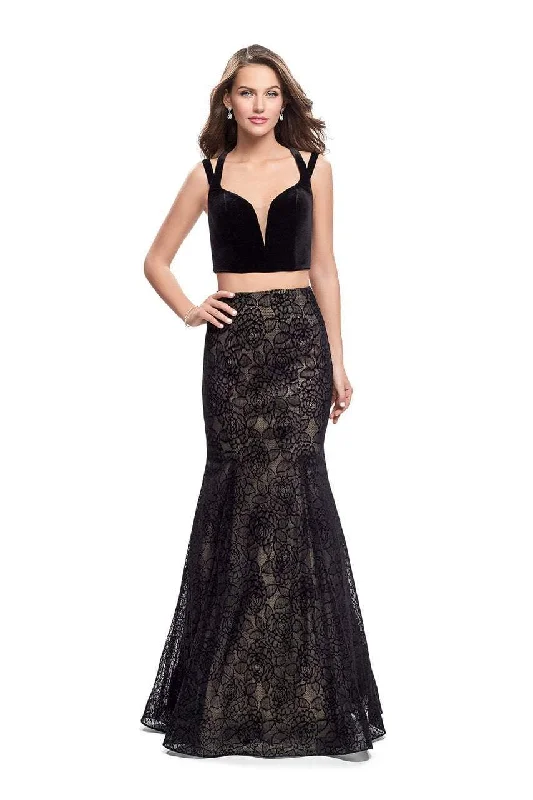 La Femme - 25772 Two Piece Velvet Strappy Lace Mermaid Gown