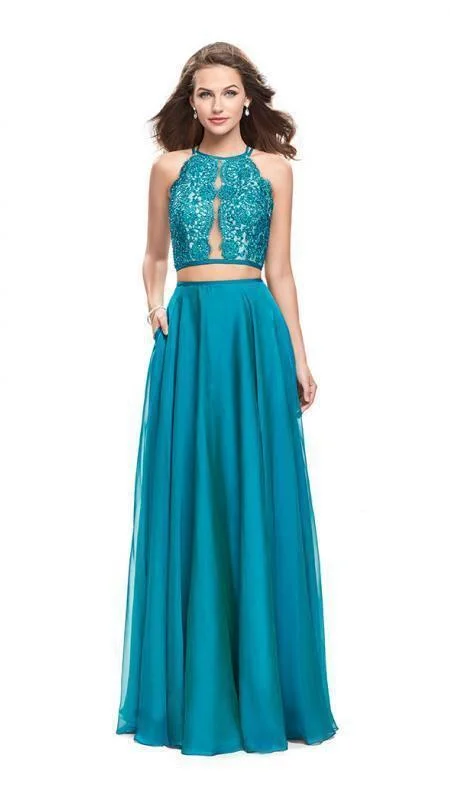 La Femme - 25843 Two-Piece Illusion Paneled Lace Bodice Chiffon Gown