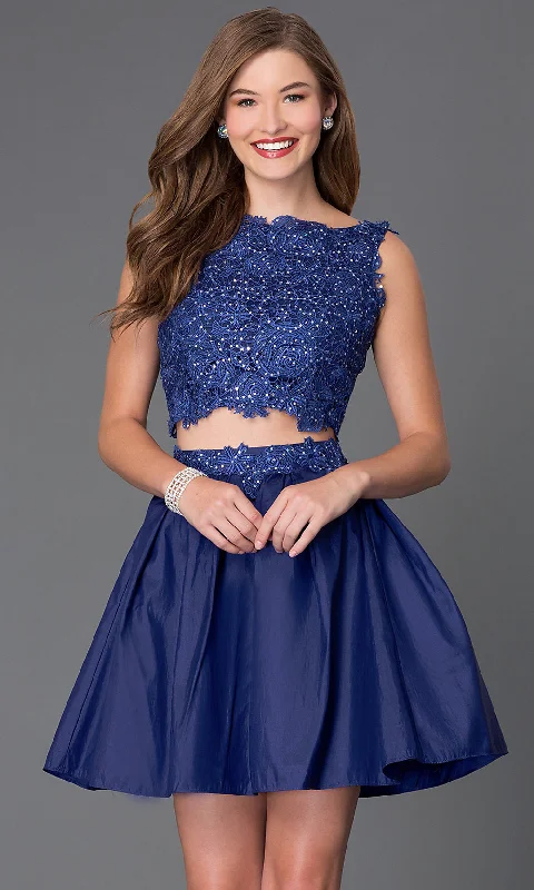 Short Two-Piece Party Dress with Lace Bodice