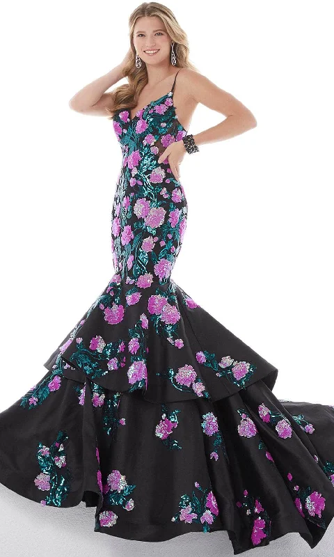 Panoply - 14095 Floral Sequin Tiered Gown