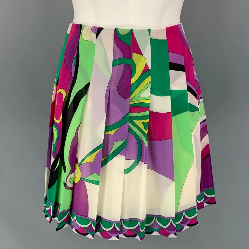 EMILIO PUCCI Size 6 Multi-Color Silk Pleated Mini Skirt