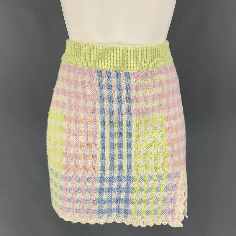 LOVE SHACK FANCY Size XS White & Multi-Color Nylon Blend Plaid A-Line Mini Skirt