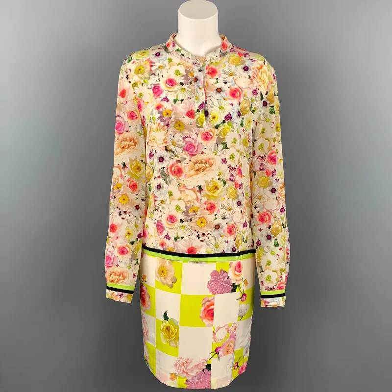 MSGM Size M Multi-Color Floral Long Sleeve Shift Dress