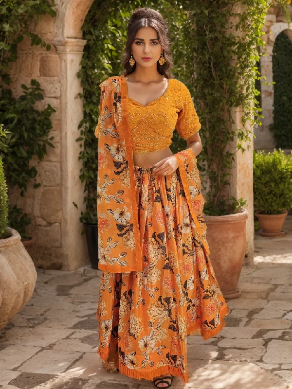 Orange Floral Lehenga Choli