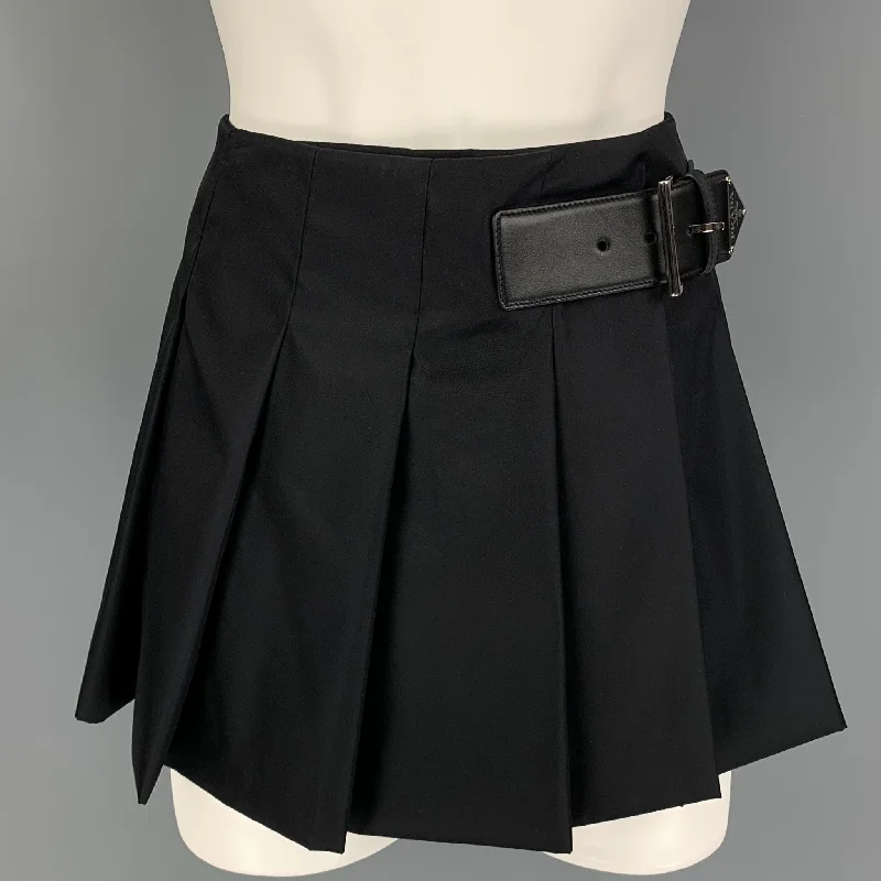 PRADA Size 2 Black Polyamide Pleated Re-Nylon Mini Skirt