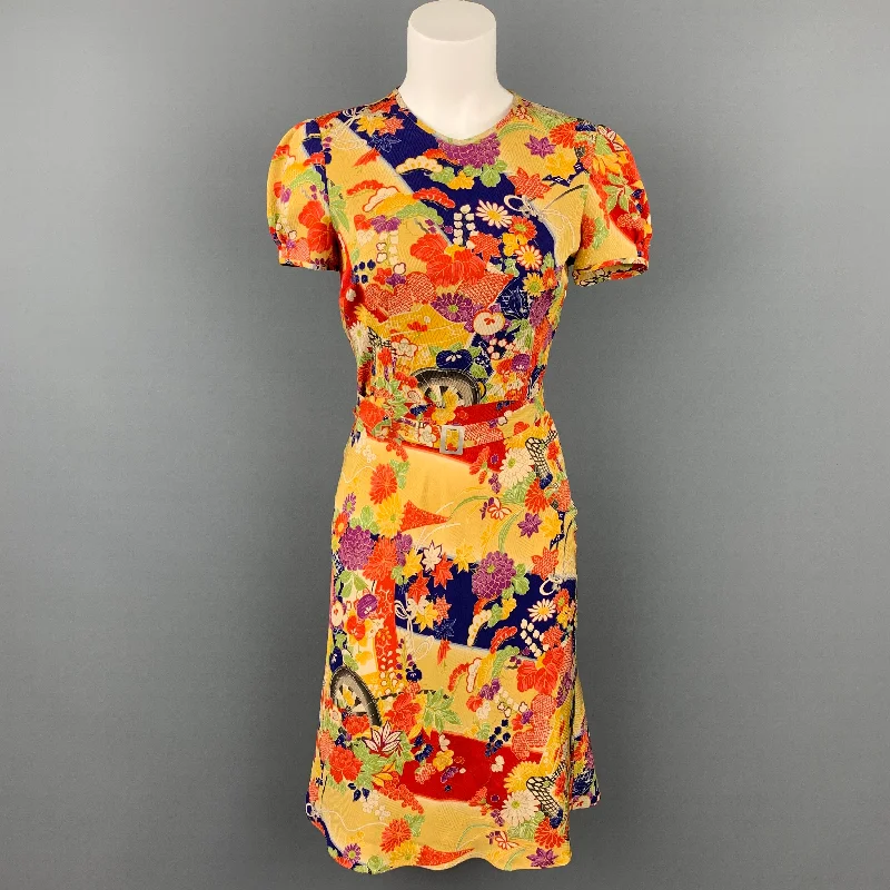 RALPH LAUREN Collection Size 2 Multi-Color Floral Silk Belted Dress