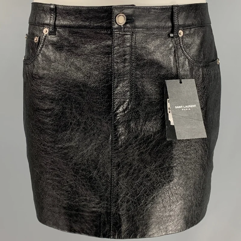 SAINT LAURENT Size 10 Black Leather Mini Skirt