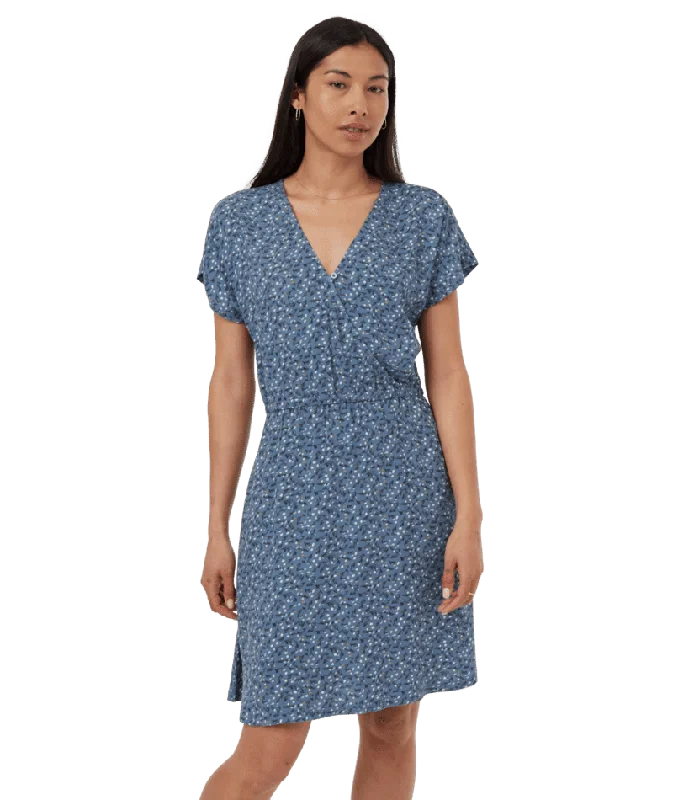 TENTREE Women's EcoWoven Crepe Wrap Front Dress Crayon Blue/Flourish Floral