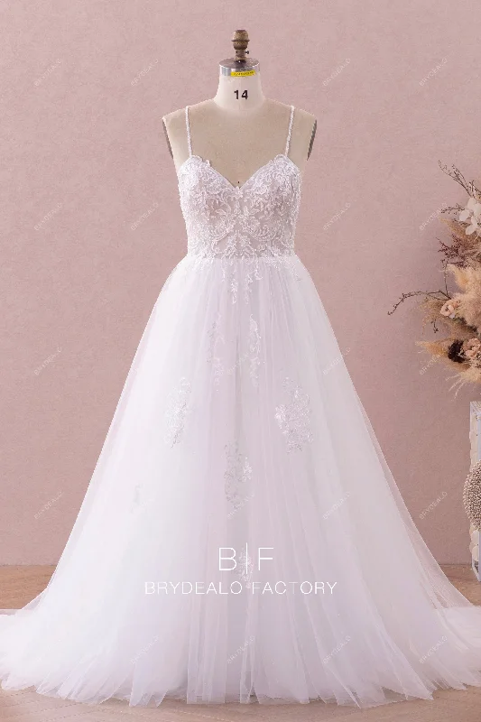 Beaded Straps Crisscross Back Lace Tulle Wedding Dress