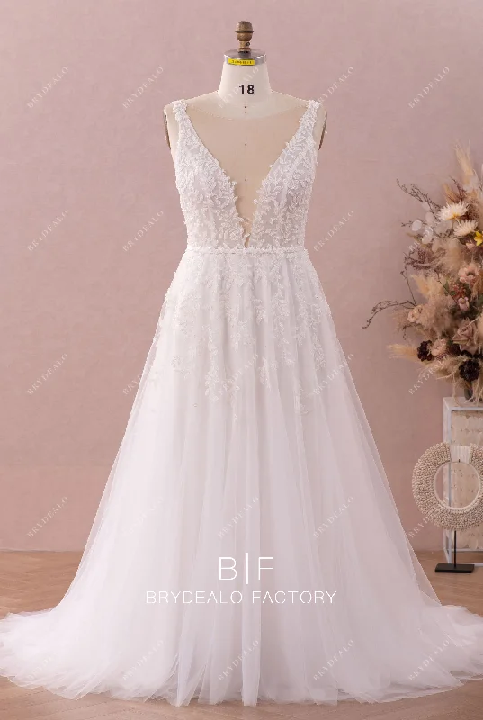 Plus Size Beaded Lace Tull A-line Wedding Dress