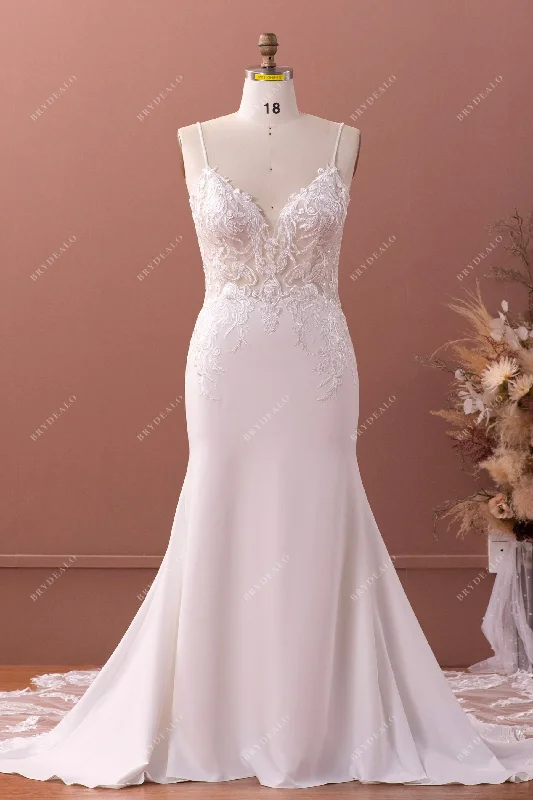 Plus Size Beaded Straps Lace Crepe Wedding Dress