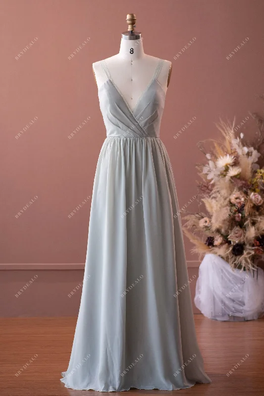 Sage Green Lace Pearls Chiffon Bridesmaid Dress