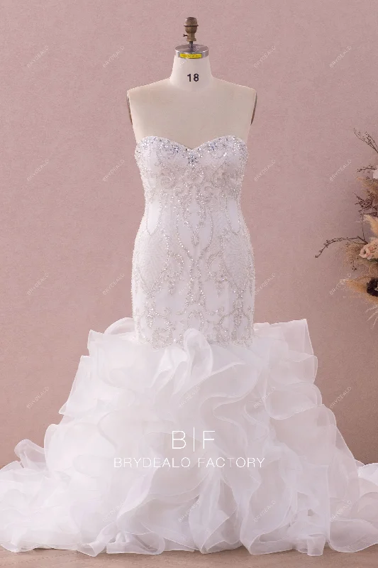 Sparkly Hand-Sewn Beaded Lace Ruffled Organza Wedding Dress