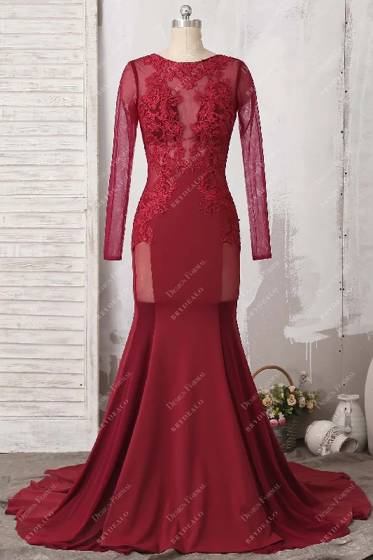 Ruby Sheer Lace Jersey Cutout Mermaid Prom Dress