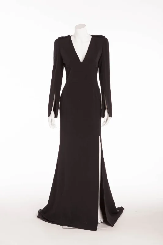 Alexander McQueen - Long Sleeve Long Black Gown with High Slit - IT 42