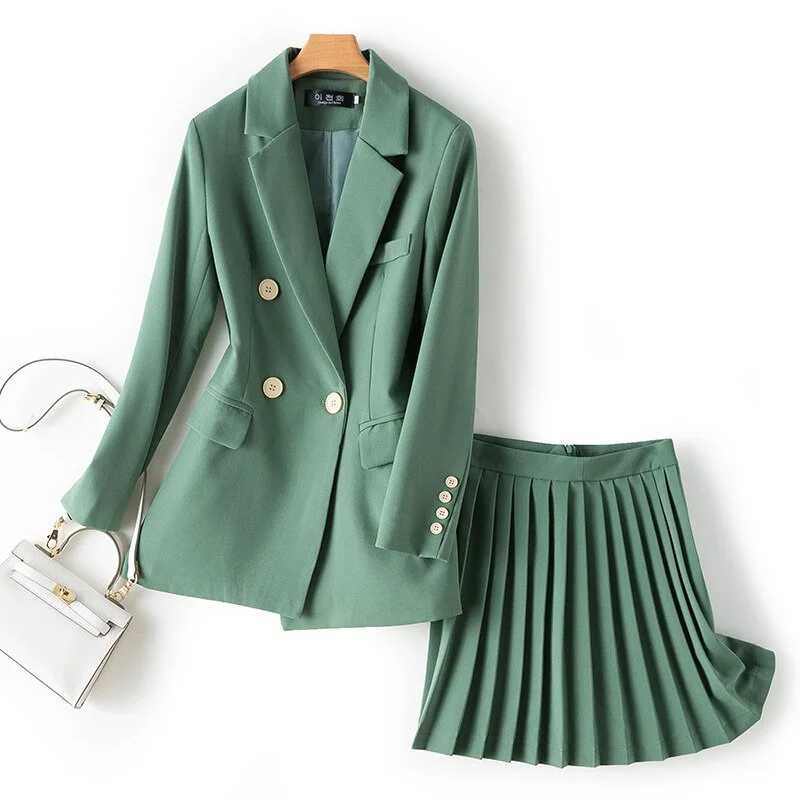 Autumn and winter  office women's skirt suit two-piece suit Casual slim long lady jacket Elegant pleated skirt