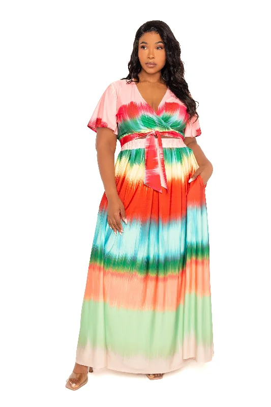 Ombre Stripe Crop Top and Maxi Skirt Set