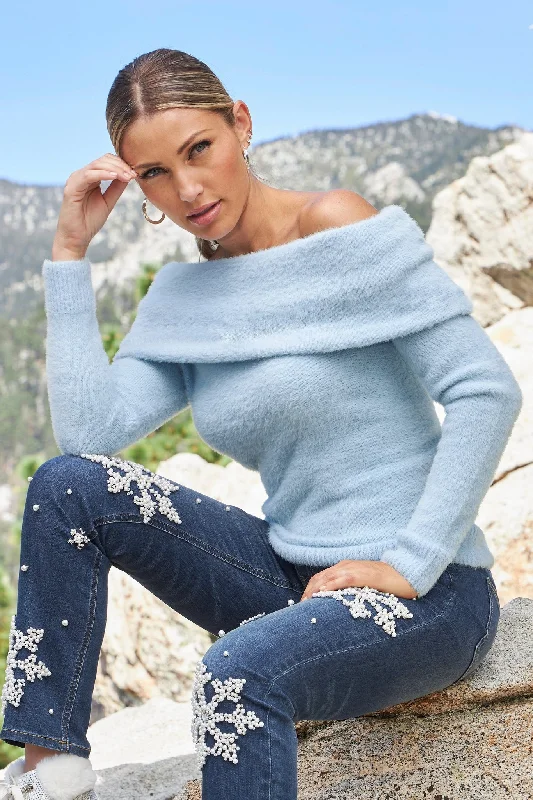 Plush Slouchy Long Sleeve Sweater Kentucky Blue